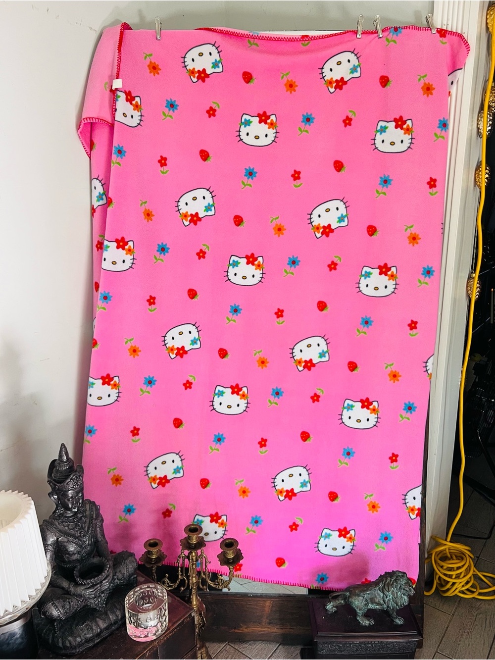 Sanrio Hello Kitty Pink Floral Throw GUC No stains